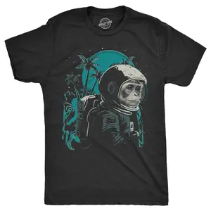 Mens Space Monkey T Shirt Funny Awesome Astronaut Ape Tee for Guys Mens Funny T Shirts Cool Vintage Fashion T-Shirt Gift Classic Menswear Space Apparel for Men Funny Animal Short Sleeve Novelty Tees for Guys Black -