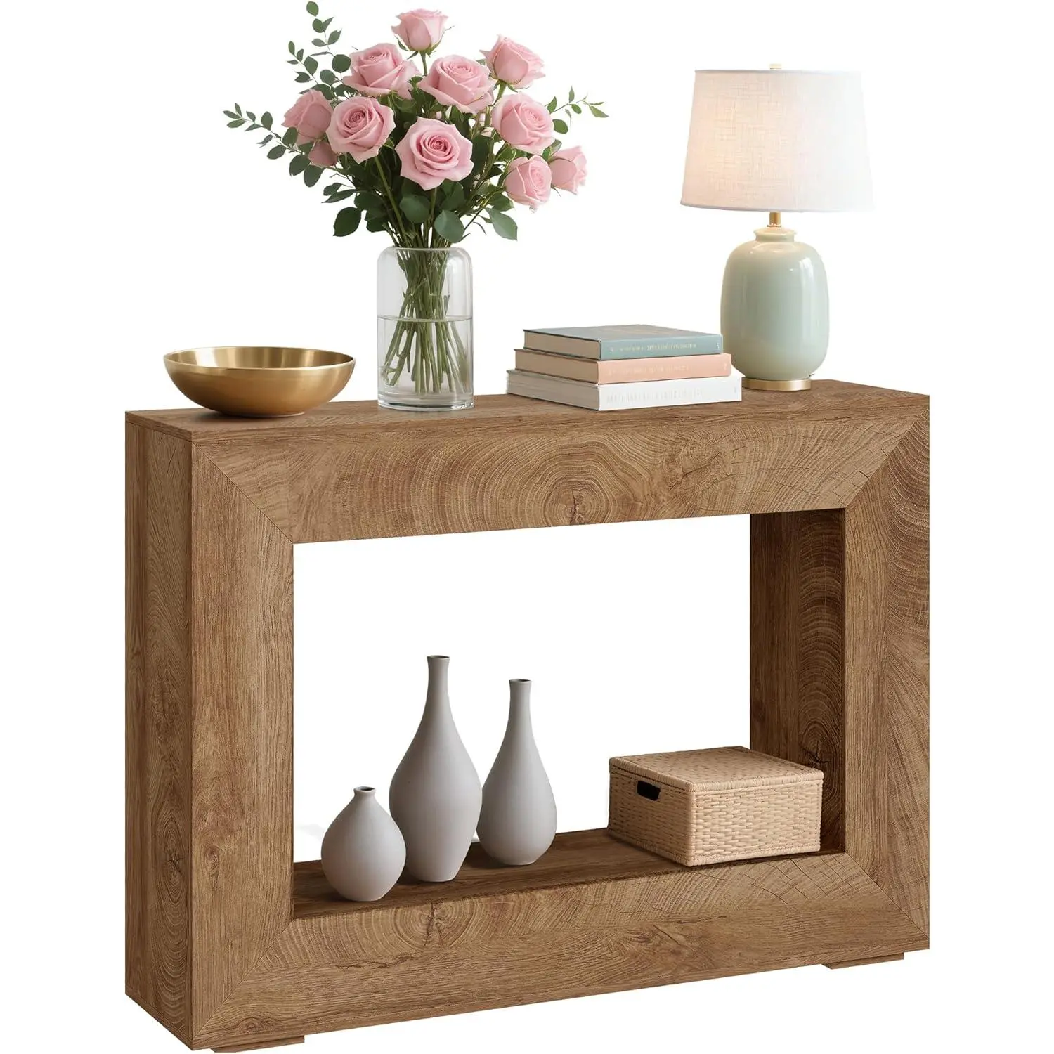 47" Entryway Console Table, Farmhouse Narrow Sofa Table with Storage Shelf, Modern Farmhouse Industrial Accent Table for Living Room Hallway Foyer
