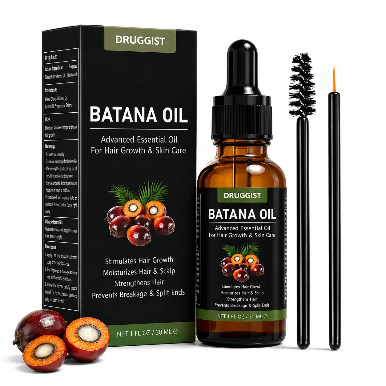 DRUGGIST Batana Oil for Hair & Scalp Care, Batana & Castor Oil Formula, Nourishes Dry Hair, Helps Reduce Breakage, Fuller & Healthier-Looking Hair, Suitable for All Hair Types, 30ml