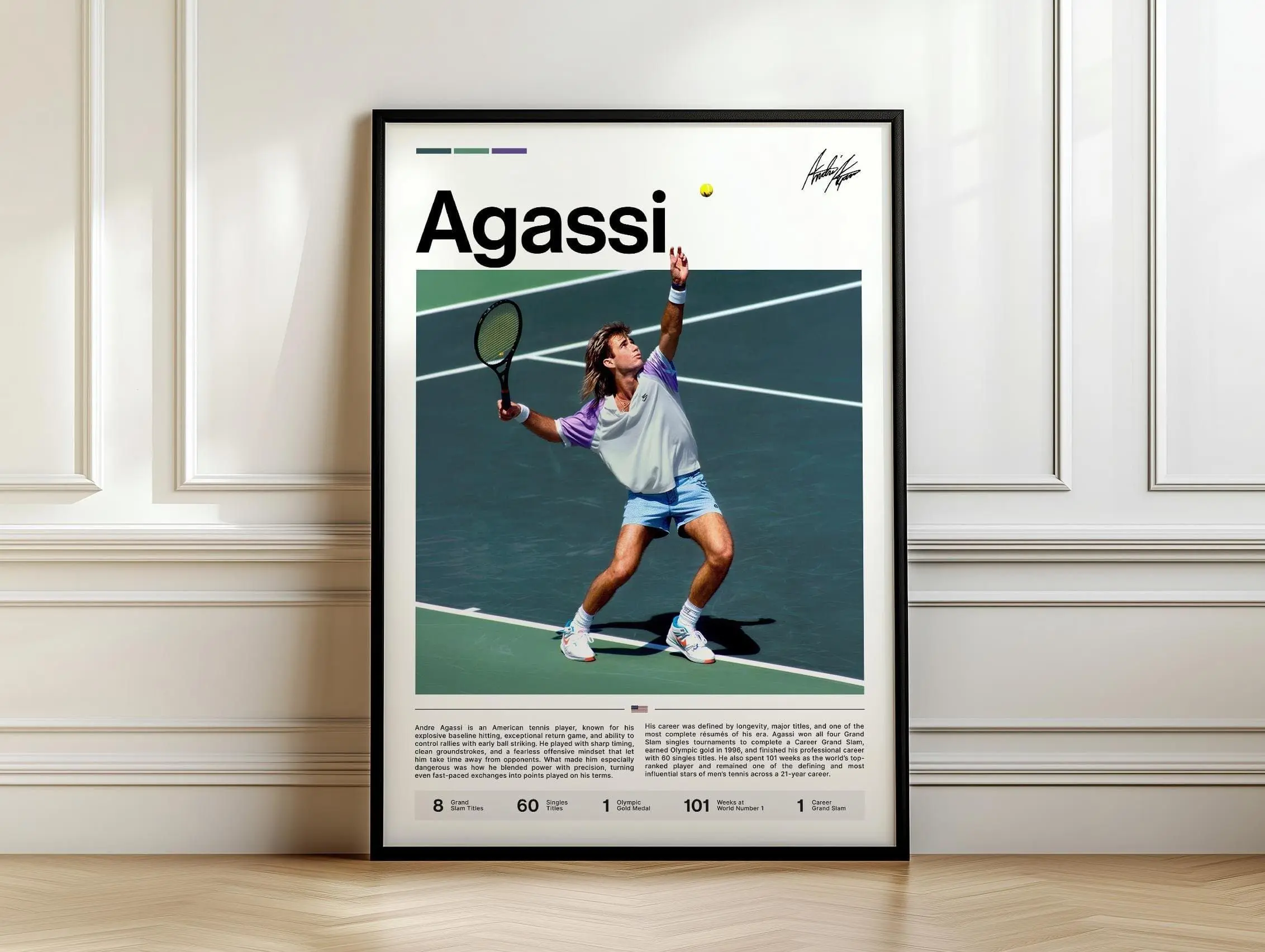 Andre Agassi Poster, Tennis Art Print, Sports Wall Decor, Agassi Tennis Legend