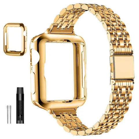 【Black Friday】Women's Stainless Steel Smartwatch Band Set with Soft Protective Case and Tools, Compatible with Apple Watch Series 9/8/7/6/5/4/3/2/1, SE, and SE 2