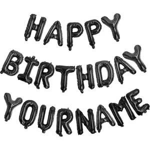 Personalized Name Happy Birthday Banner - Happy Birthday Balloon Letters Balloons 2 Sets A- Z 16'' Mylar Foil Birthday Party Decorations for Kids, Women, Men, Black