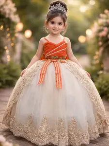 Gold and Orange Glitter Detachable Two-Piece Dress