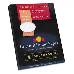 Southworth  100 Percent Cotton Linen Resume Paper Blue 32 lbs. 8.5 x 11 100-Box