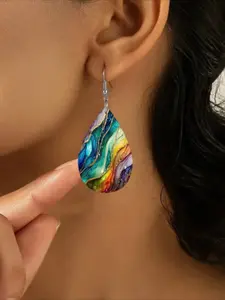 1 pair of colorful water ripple pattern double-sided  bohemian style fashion ladies earrings gift