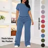 Women's Solid Shortsleeve Crewneck Ribbed Top & Wide Leg Pants Minimalist Casual Fitted Fashion Cozy Top & Trousers for Daily Outdoor Wear Ladies Clothes for Summer Womenswear Yoga Clothes Set Black Batwing Suits Suits Gamis,sohochic