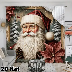 2D Flat 2Pcs Vintage Holiday Portrait Window Curtains Pine Cone Poinsettia Flower Pattern Semi Sunshade Rod Pocket Design for Living Room Bedroom Dining Room Office Window Treatment Holiday Season Home Decor Christmas Gift Window Decorations Supplies