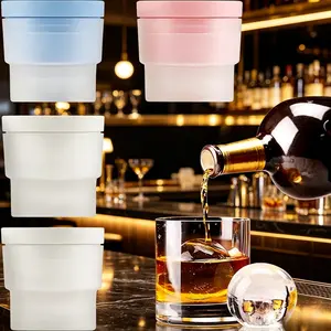 4 Pack 2.5 Inch Ice Ball Mold – Silicone Round Ice Sphere Maker for Whiskey Bourbon Cocktails, Clear Ice Cube Mold for Old Fashioned Drinks Juice Beverages (White, Blue & Pink)