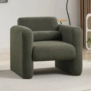 Modern Accent Chair Lambskin Sherpa Fabric Upholstered Comfy Reading Arm Chair Soft Padded Armchair with Back and Pillow for Living Room Bedroom Reception Waiting Room Office,Seaweed Green    RR