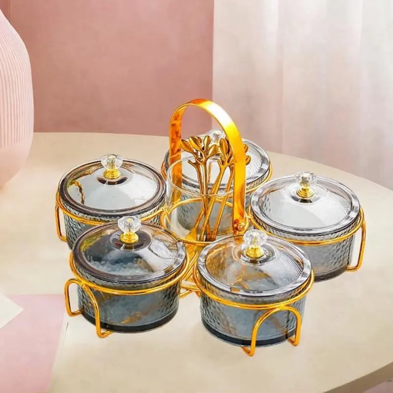 Appetizer Tray Candy and Nut Dishes 5 Compartment Portable Ornament Dried Fruit Tray Snack Plate for Cakes Cookies Chocolates Gray