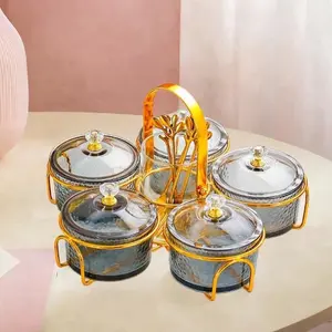 Appetizer Tray Candy and Nut Dishes 5 Compartment Portable Ornament Dried Fruit Tray Snack Plate for Cakes Cookies Chocolates Gray