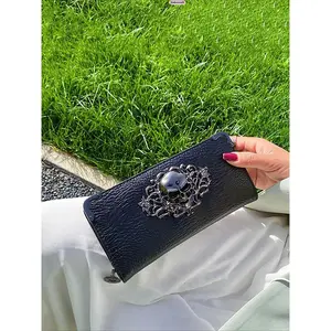 Women's Punk Long Wallet, Gothic Skull Zip Around PU Leather Clutch Wallet with Card Holder, Trendy Daily Purse for Women, Gift Idea