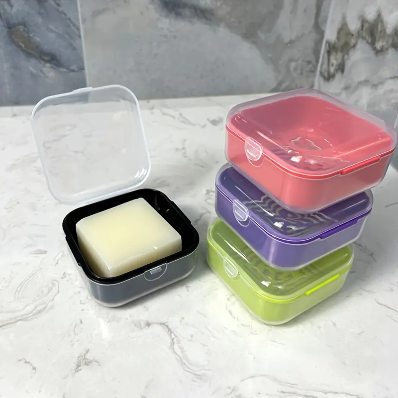 2pcs Plastic Square Soap Holder Portable Sealed Soap Box For Travel Gym Bathroom