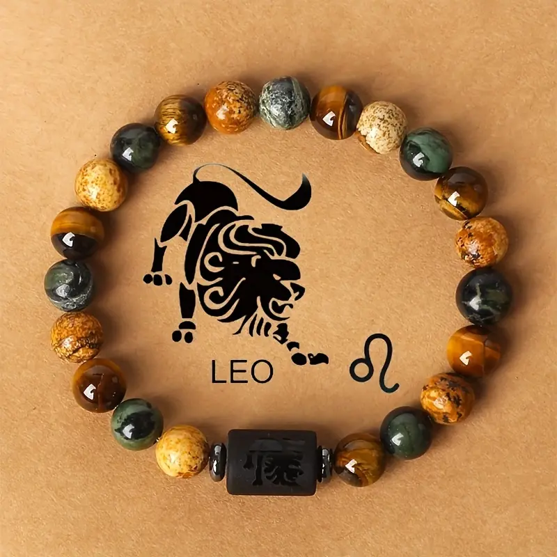 Celestial Charm Beading Bracelet - Non-Natural Tiger Eye Zodiac 12 Stones, 12 Constellations, Unisex Adjustable, Happy Birthday Gift, Birthday Ideas
