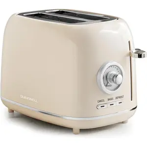 2-Slice Retro Style Toaster Beige Wide Slots 7 Bread Shade Settings Stainless Steel Bagel Cancel Defrost Functions Removable Crumb Tray