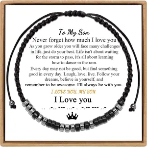 Inspirational Morse Code Bracelets for Women Men Mothers Day Birthday Gifts Mom Mother Father Daughter Aunt Grandmother  Cord Wrap Bracelet with Black Hematite Beads