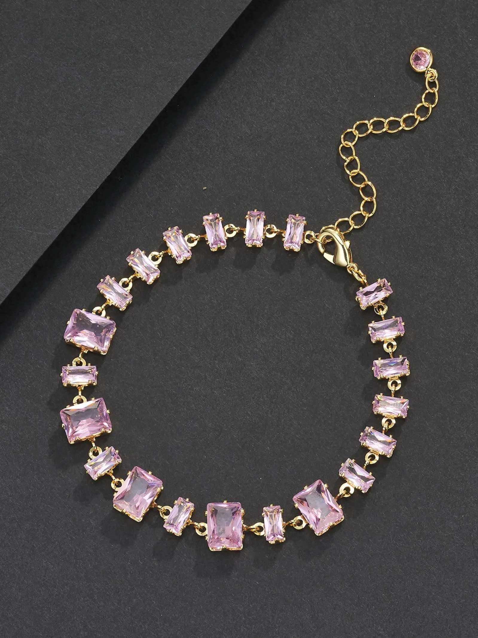Square Hip-Hop Bracelet Set, High-End Jewelry for Dates and Gifts, Unisex Copper Chain with Metal Plated Gold Setting