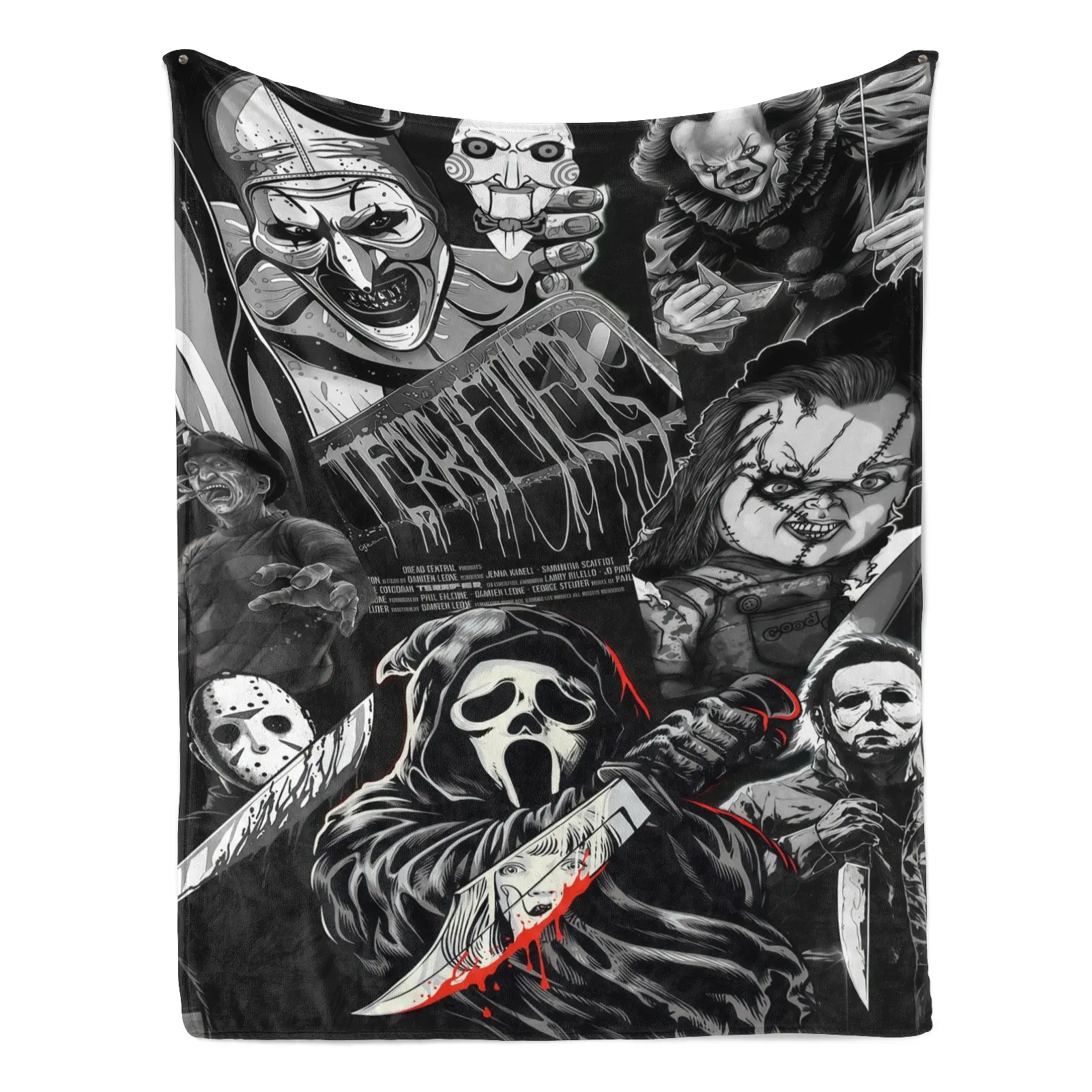 All Classic Horror Slasher Villains Throw Blanket Ghostface Chucky Pennywise Jason Michael Myers Art HD Print Ultra Soft Flannel Blanket Black White Blood Theme Halloween The best Gifts For Home Party Holiday Decor Christmas and Halloween and Birthday
