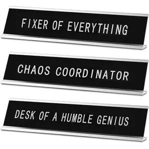 3 count Chaos Coordinator Fixer of Everything Desk of a Humble Genius Funny Desk Signs with Black Base Novelty Nameplate Funny Office Decor Plaque for Coworker  10 x 2"