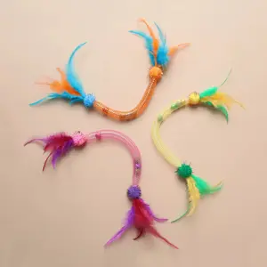 Lovely Caves Catnip Elastic Chew Rope with Feather and Bell (3 Count)