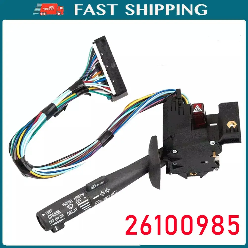 Black Multi-Function Switch Assembly - 26100985, Vehicle-Specific Fit Turn Signal Windshield Wiper Switch for Chevy/GMC Trucks, with Cruise Control, Tilt Steering Compatibility, Dimmer Functions, Plastic, Replaces D826A, DS-698