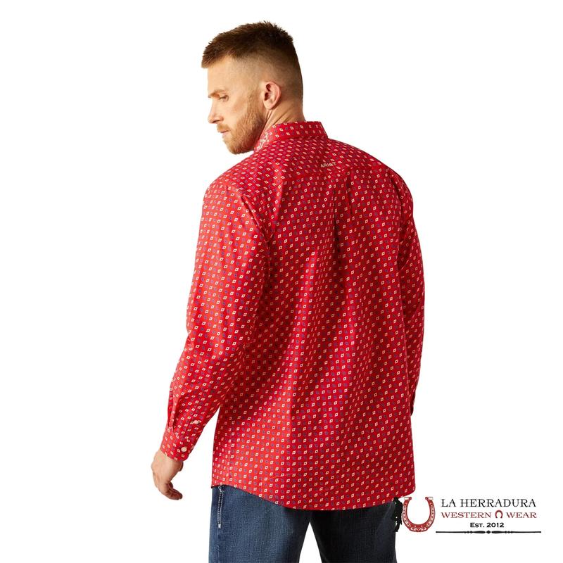 ARIAT MENS TEAM FALLON RED/BEIGE LONGSLEEVE SHIRT - 10058961