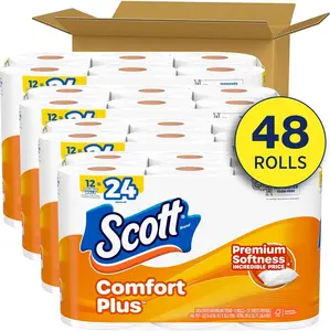 Scott ComfortPlus Toilet Paper, 48 Double Rolls Bath Wipes, 231 Sheets per Roll, Septic-Safe, 1-Ply Toilet Tissue