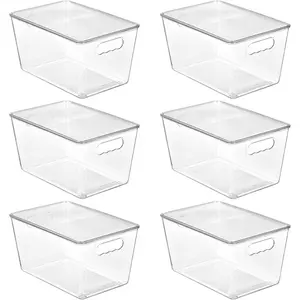 6-Pack Transparent Stackable Storage Bins with Lids Large Plastic Containers with Handles for Storage Room Organization and Storage Perfect for Bathroom Cabinets Kitchen Refrigerator Wardrobe Organization