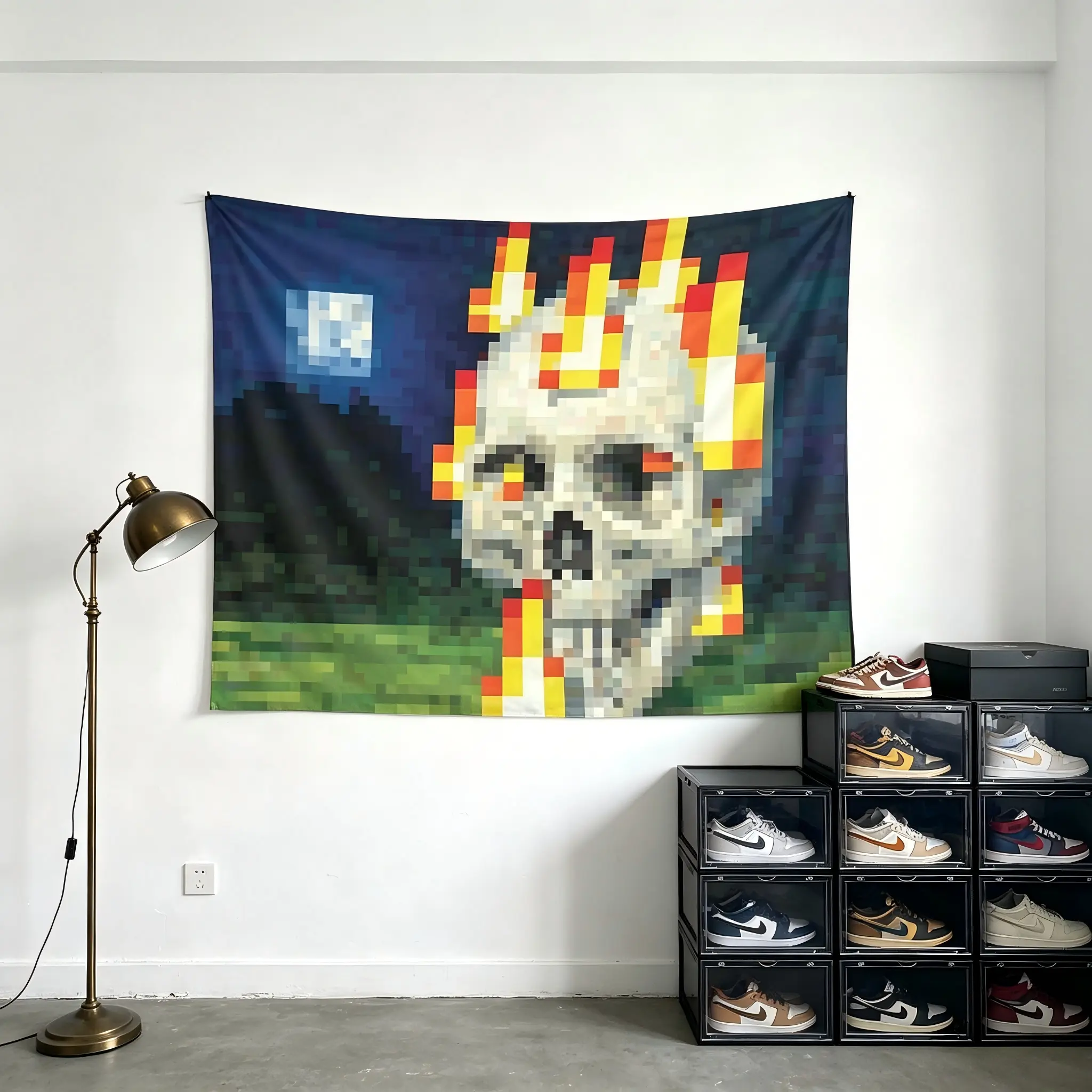 Skull in Flames Cotton Tapestry Wall Hanging, 60"x40" Living Room Wall Decor - College Dorm Decoration, Birthday Gift for Teens, Print