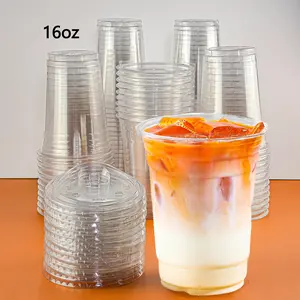 12oz/14oz/16oz-50 Pcs Disposable Clear Plastic Coffee Cups with Lids  , Milk Tea & Smoothie Cups, Ideal for Parties & Outdoor Picnics