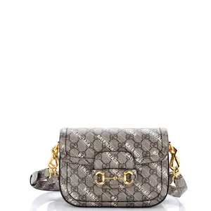 Pre-owned GUCCI Canvas Coated Shoulder Bags x Balenciaga The Hacker Project Horsebit 1955 Shoulder Bag GG Coated Canvas Mini by Rebag