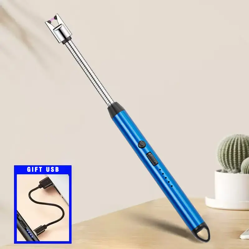 Rechargeable Plasma Arc Long Lighter for Grill Firework Kitchen Camping Perfect Gift High Temperature Self Igniter USB Refillable Gas Lighters