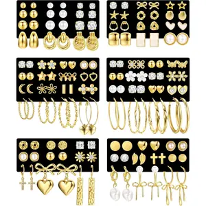 75 Pairs Gold Stud Earrings Set for Women, Trendy Hypoallergenic Pearl Cubic Zirconia Multiple Piercings Earrings Packs, Stud Hoops Earrings for Gift Jewelry