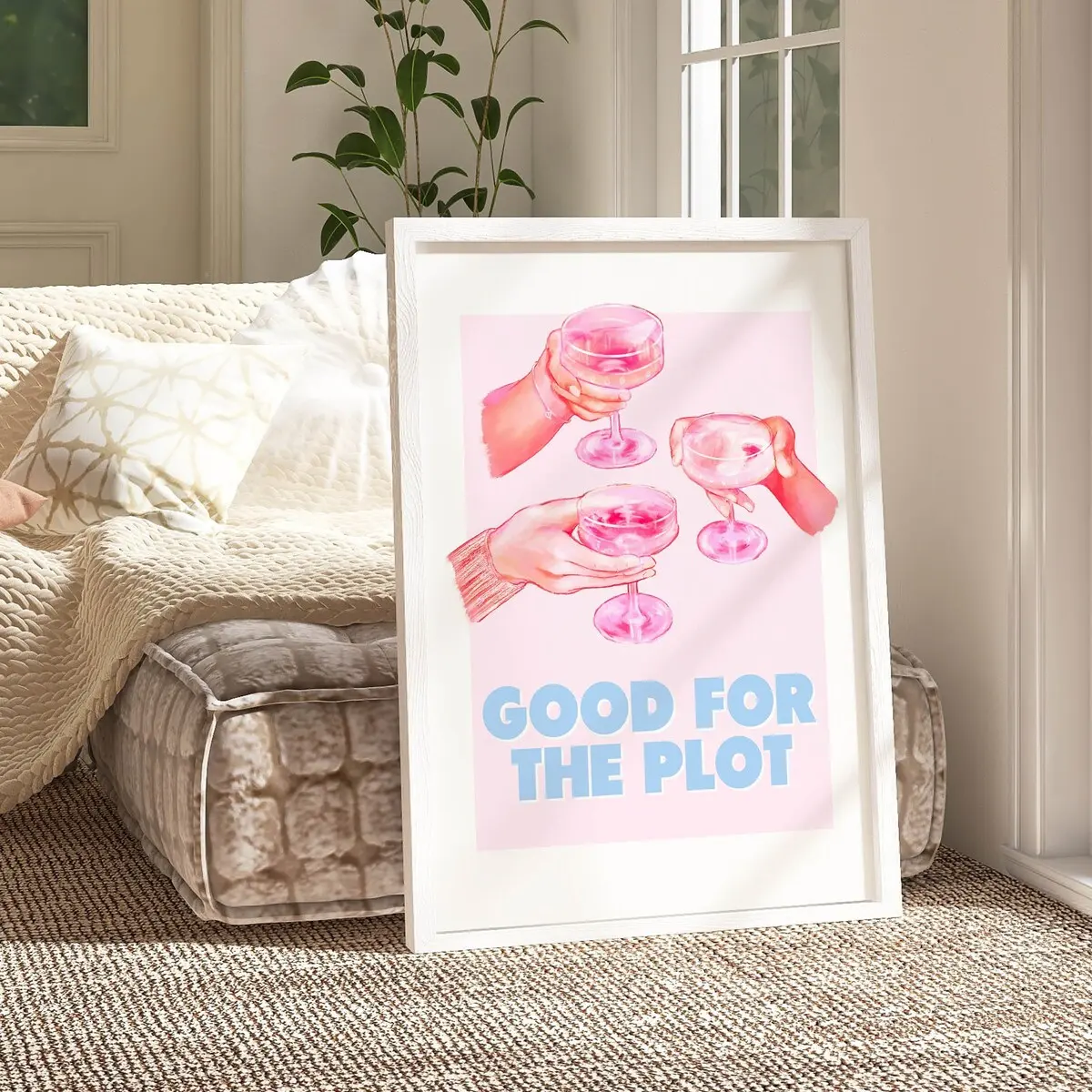 Good for the Plot Poster – Light Pink & Blue Y2K Wall Art, Trendy Dorm Room Decor, Bar Cart Print, Aesthetic College Apartment Living Room Artwork, Unframed