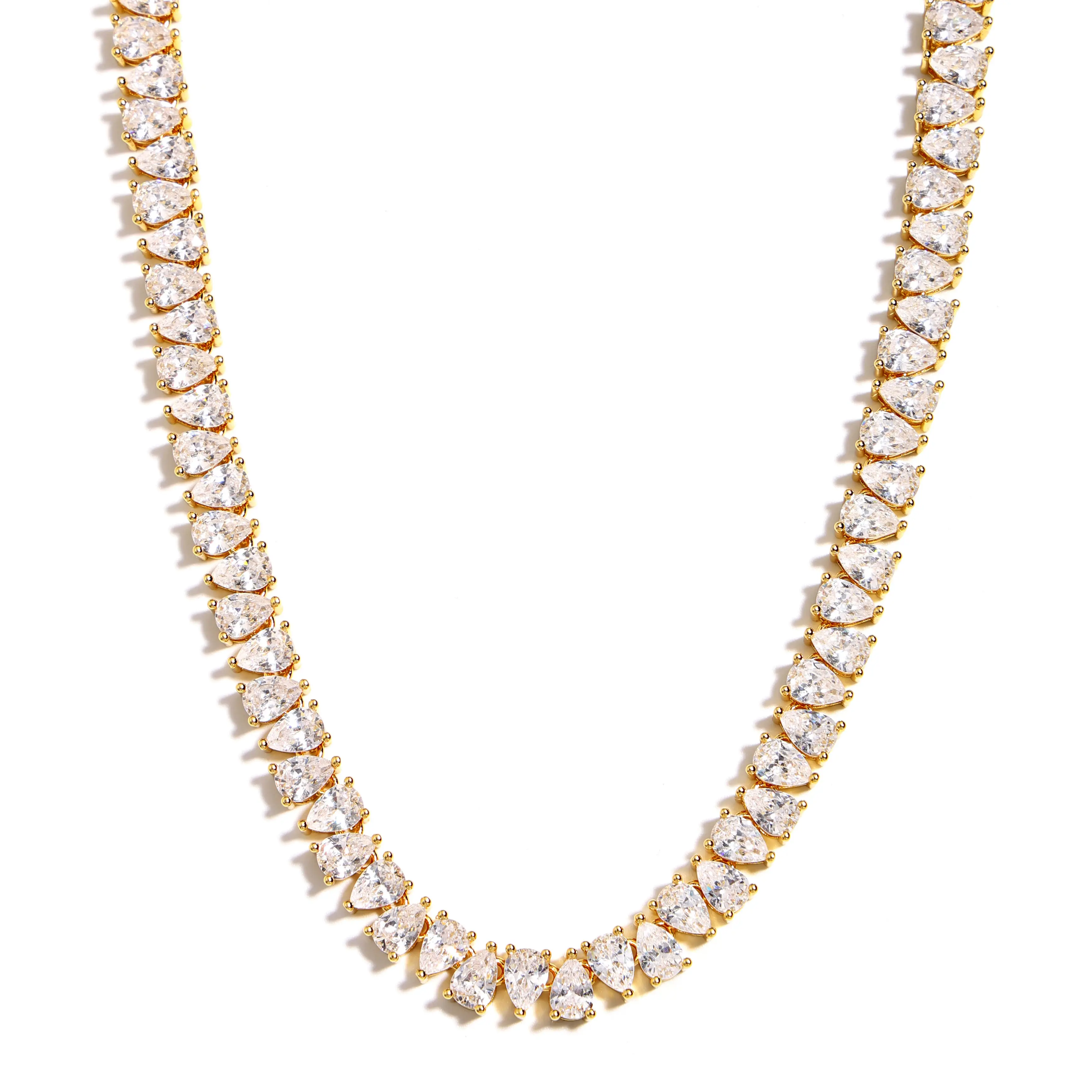 Women's Pear-Shaped Zircon Tennis Necklace — Classic Pavé Zircon Chain, Stylish and Exquisite