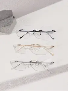 Fashion Metal Frameless Business Style Glasses, Anti-Blue Light, Copper Color, Unisex, All Seasons, Daily Wear, Student Essentials