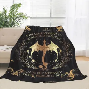JOOCAR Glam Style Flannel Throw Blanket with Dragon and Rider Motif - Tie-dye Digital Print All-Season Cozy Polyester Bedding Multipurpose Soft Blanket for Home Decor Travel | Machine Washable Cozy Blanket for Couch Bed College Dorm Travel and Camping