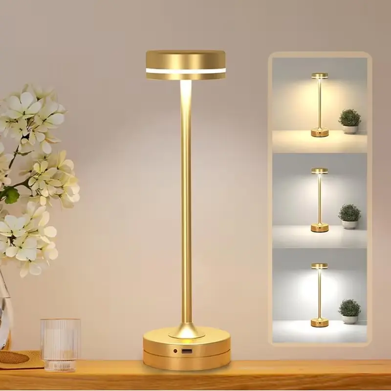 Wireless LED Rechargeable Portable Table Lamp,Eye-Caring Night Light, Three-Color Adjustable, Stepless Dimming, Suitable for Dining Table/Living Room/Dining Room/Bedroom Desktop Light, Black, for Halloween