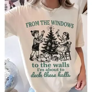 Im About To Deck These Halls Shirt Vintage Funny Christmas Womens Xmas Sweatshirt Soft Cotton Blend Breathable Fit Garments Classic Crewneck Top Basic Drawstring Fabric Loose Unisex T-Shirt