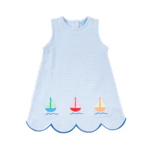 Nautical Adventure Light Blue Stripe Cleo Dress - Girls Sailboat Outfit