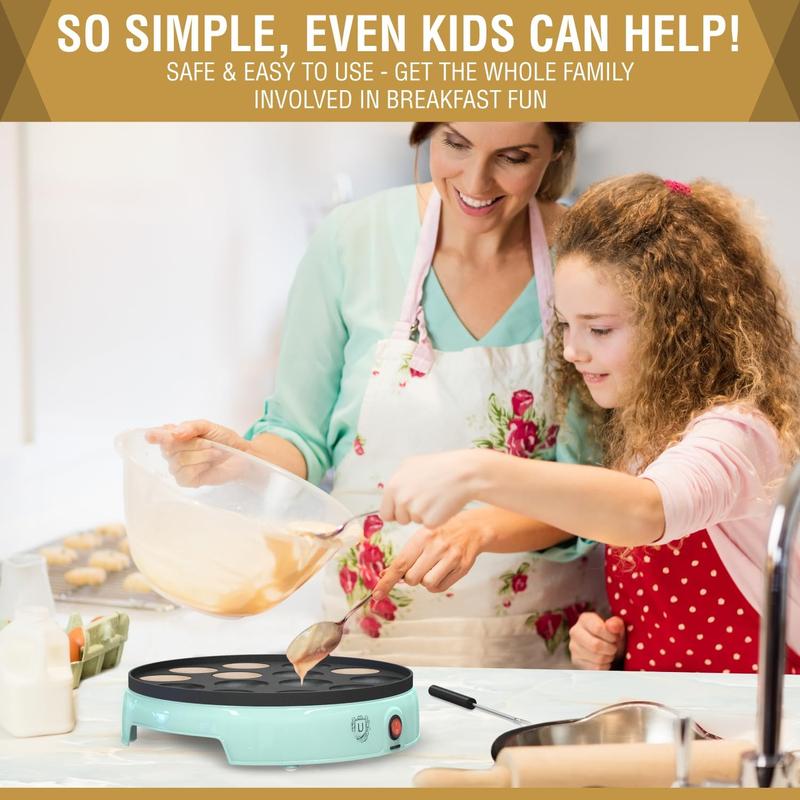 Mini Pancake Maker - 14-Hole Electric Poffertjes Pan - Non-Stick Dutch Mini Pancakes Griddle - Easy to Use, Easy to Clean -  for Breakfast, Desserts, Snacks & More