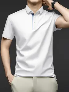 High-End Ice Silk Seamless Short Sleeve T-Shirt for Men, Summer 2026 New Business Iron-Free Casual Collared Polo Shirt, Men's Fashion Top