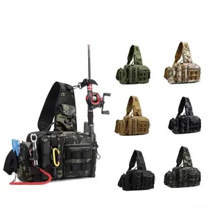 Fishing Tackle Backpack, Fishing Fanny Pack, Crossbody Bag, Tackle Storage Bag, Fishing Tackle Box Organizer with Rod & Gear Holder, Ideal for Fishing, Camping, Hiking