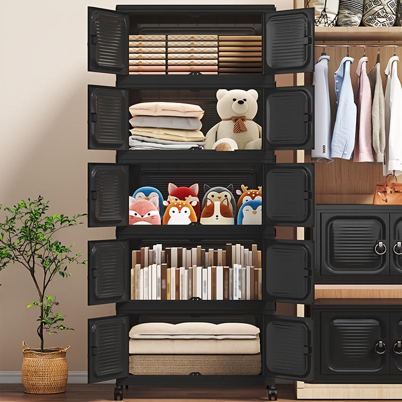Increase the width2/3/4-Tier Multi-Functional Folding Storage Cabinet: Space-saving, easy to assemble, stackable, and comes with lids. Large capacity, ideal for living rooms, bedrooms, wardrobes, cabinets, offices, and dorm room organization and storage.