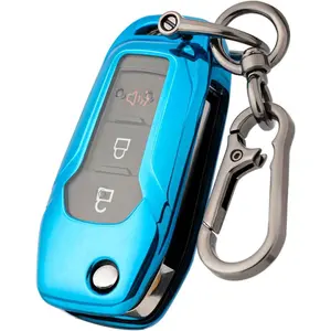 Key fob Cover for ford with Keychain, Soft TPU Car Key Cover Case for Ford Bronco F-150 Escape Explorer Expedition F-250 F-350 F-350 Ranger Ecosport 2015-2022 Accessories(Blue)