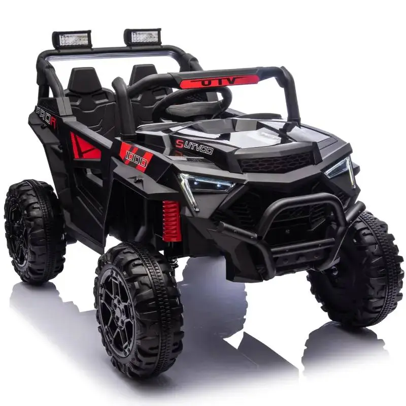24V Rechargeable Battery-Powered Kids Electric UTV 4-Wheeler Ride-On Toy (400W) with Parental Remote Control, 4-Wheel Shock Absorption, LED Lights, Portable Handle, USB/MP3/Bluetooth Central Control Panel with Power Display for 3+ Children Development