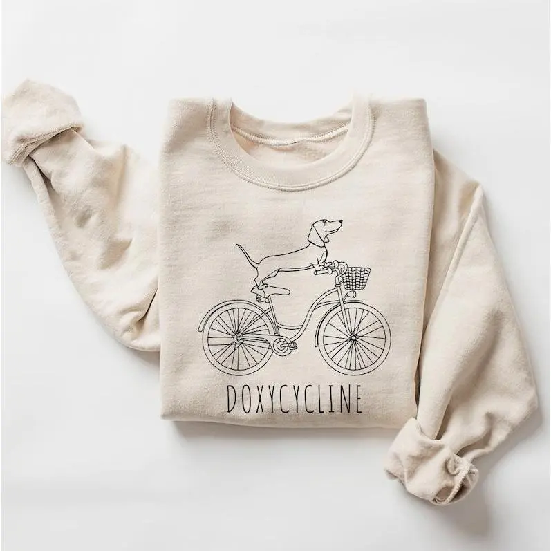 Doxycycline Pharmacy Pun Sweatshirt Dachshund on Bicycle Pharmacists Crewneck Pharmacists and Technicians Gift Veterinary Pharmacy Christmas Gift