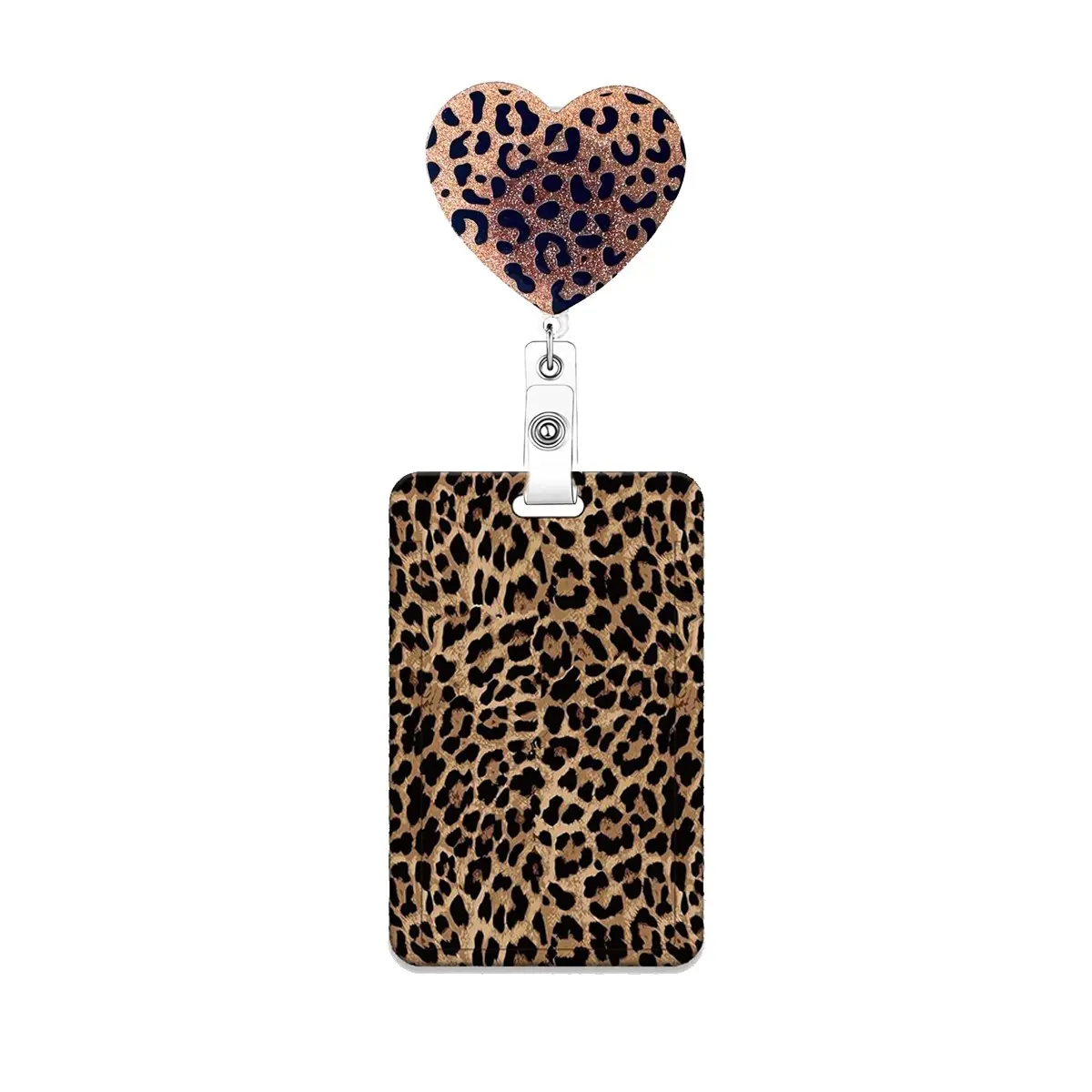 Leopard Print Badge Holder with with Alligator Clip, Retractable ID Badge Reel Set, Nursing Badge Reel, Rotating Clip, Medical Badge Holder for Nurses, Office Supplies for Workers, Gift for Students & Teachers
