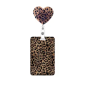 Leopard Print Badge Holder Set, Personalized Retractable ID Card Roll, ID Reel, Rotating Clip, Nurse Healthcare Worker Teacher Office Supplies, Student Staff Gift