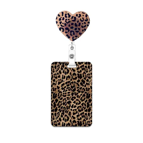 Leopard Print Badge Holder with with Alligator Clip, Retractable ID Badge Reel Set, Nursing Badge Reel, Rotating Clip, Medical Badge Holder for Nurses, Office Supplies for Workers, Gift for Students & Teachers